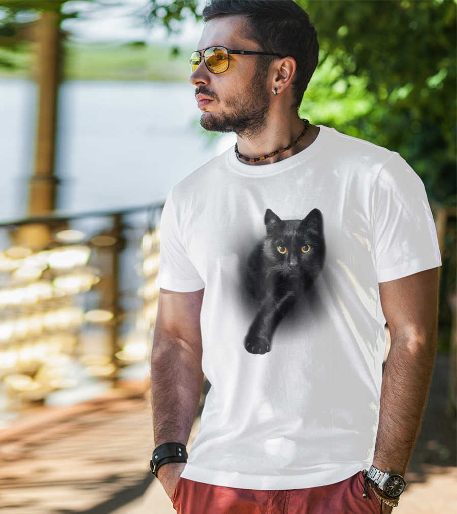 Black Cat Yellow Eyes Cats Iconic Feline Expression T-Shirt