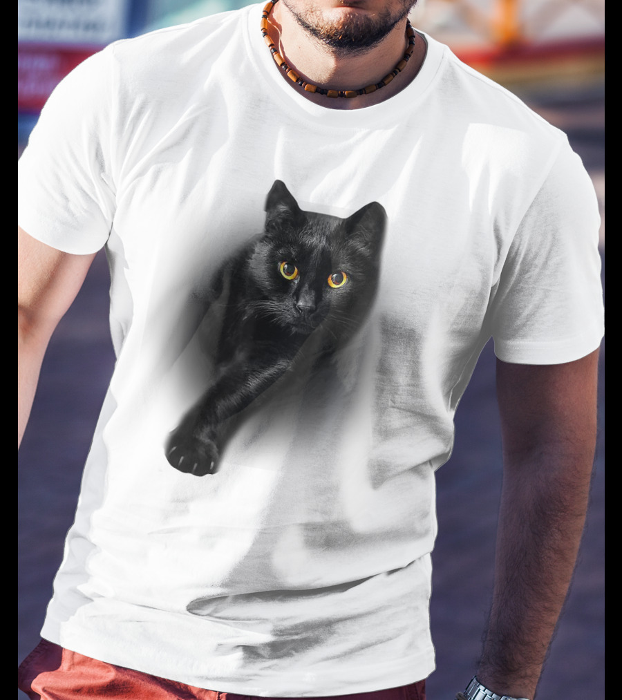 Black Cat Yellow Eyes Cats Iconic Feline Expression T-Shirt