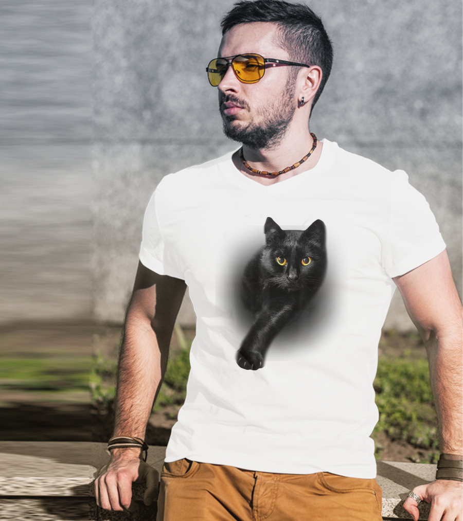 Black Cat Yellow Eyes Cats Iconic Feline Expression T-Shirt