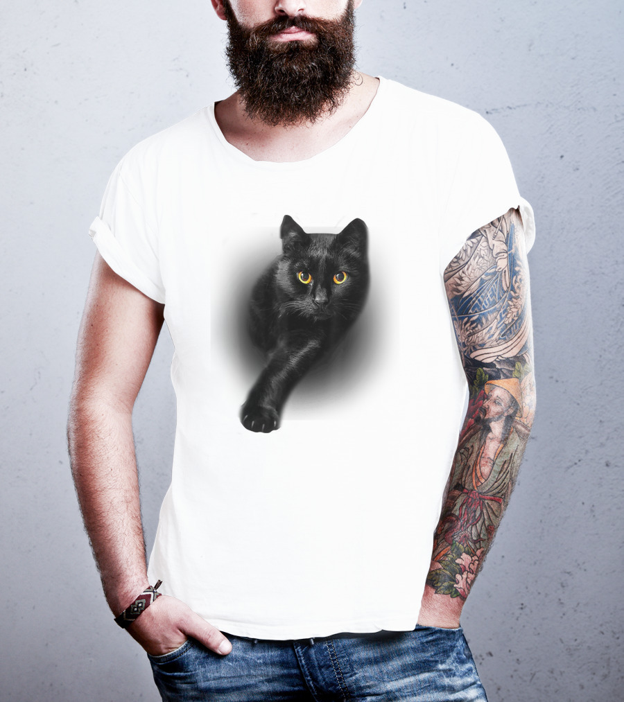 Black Cat Yellow Eyes Cats Iconic Feline Expression T-Shirt
