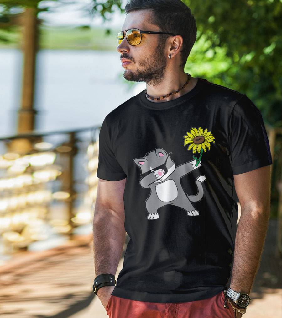 Dabbing Kitty Cat Sunflower Autism Awareness Iconic Symbols T-Shirt