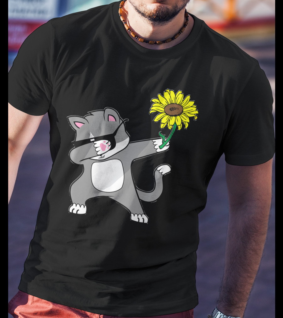 Dabbing Kitty Cat Sunflower Autism Awareness Iconic Symbols T-Shirt