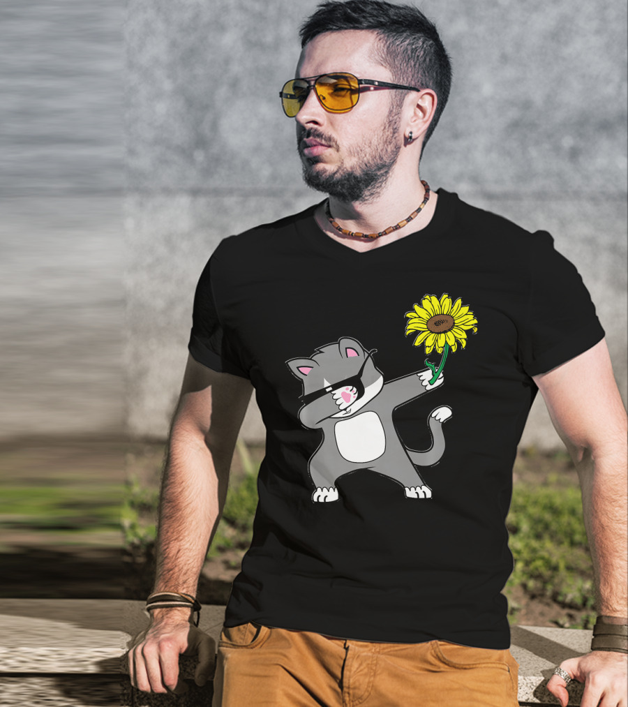 Dabbing Kitty Cat Sunflower Autism Awareness Iconic Symbols T-Shirt