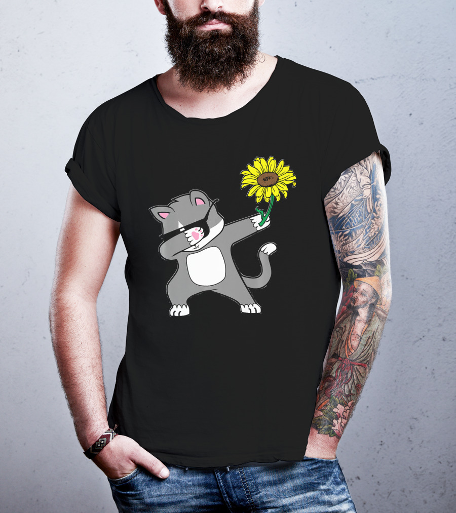 Dabbing Kitty Cat Sunflower Autism Awareness Iconic Symbols T-Shirt