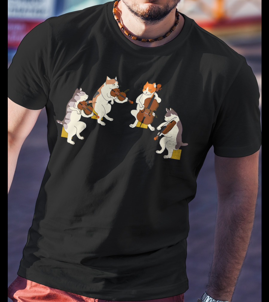 Playful Cats Orchestra Violin Cello Music Cat Lover T-Shirt