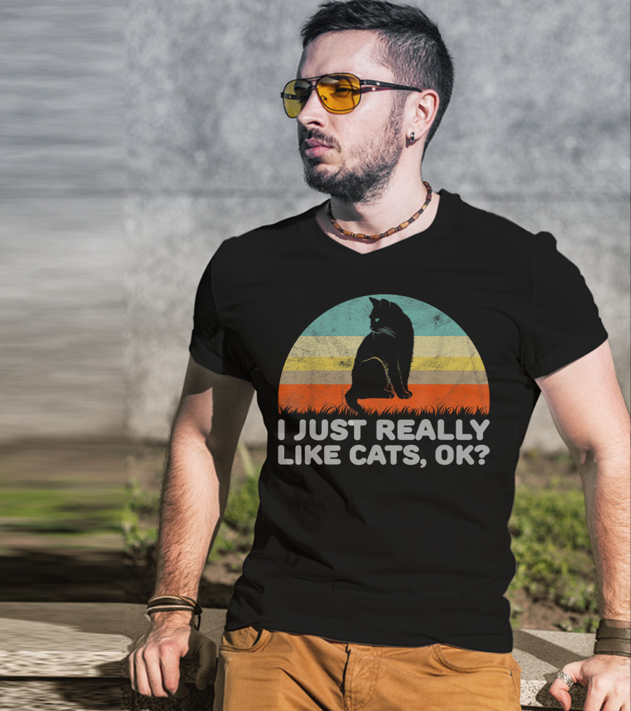 I Just Really Like Cats OK Retro T-Shirt