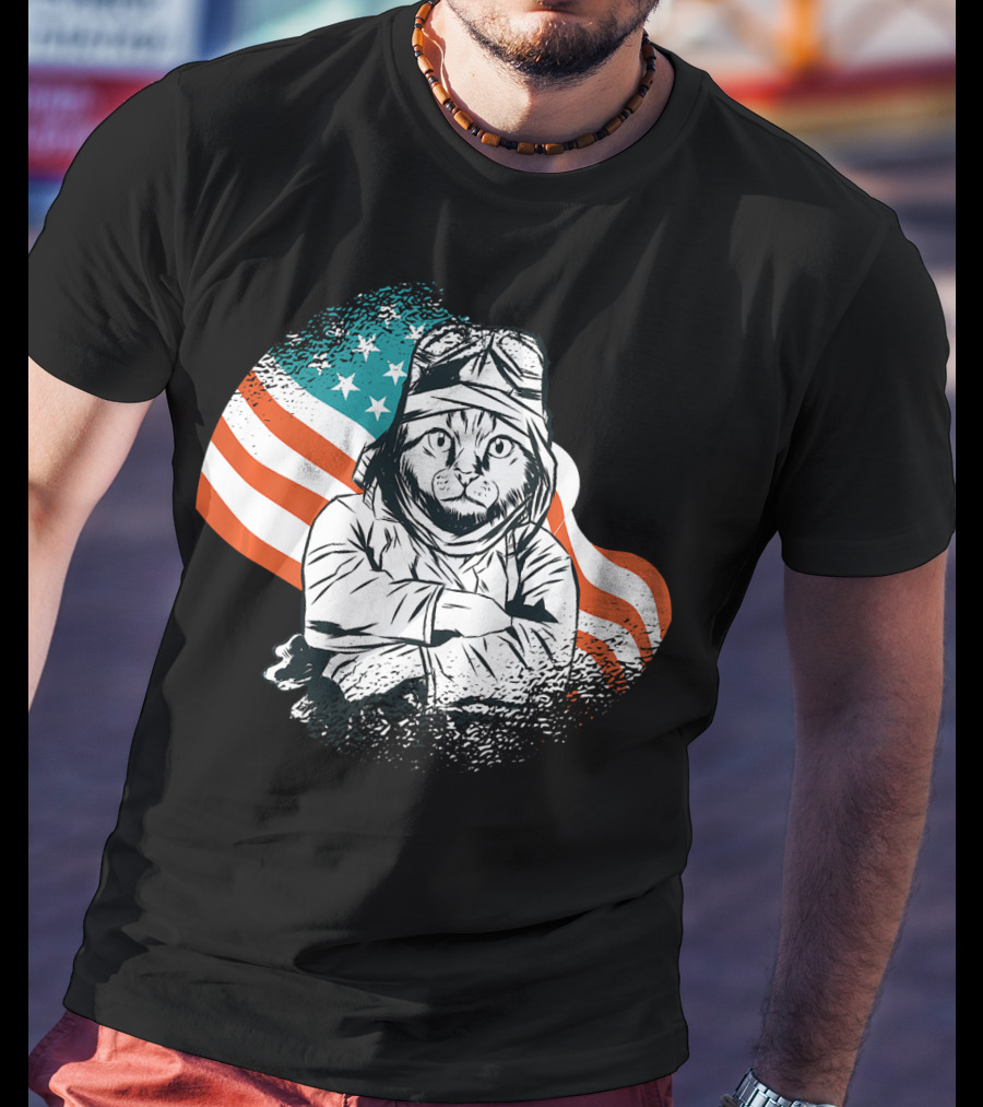 Patriotic Cat Aviator With American Flag For Cat Lovers T-Shirt