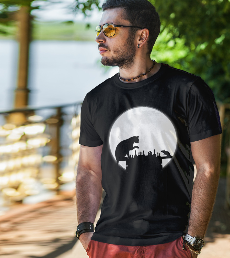 The Chess Match Of Cat And Mouse Under The Full Moon T-Shirt