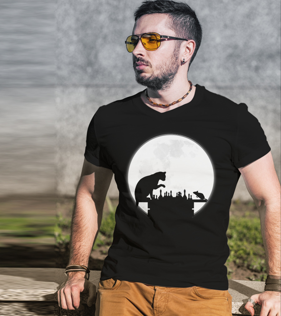 The Chess Match Of Cat And Mouse Under The Full Moon T-Shirt