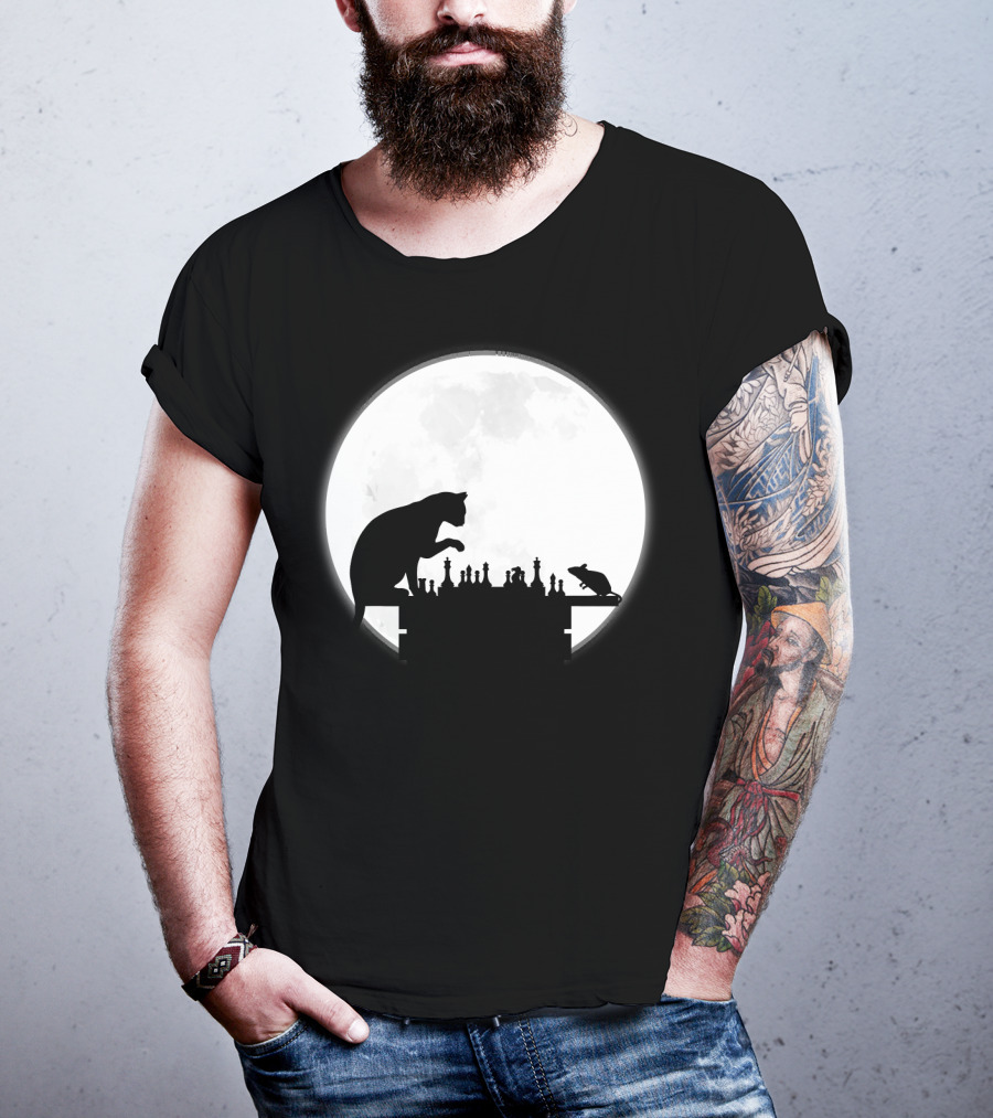 The Chess Match Of Cat And Mouse Under The Full Moon T-Shirt