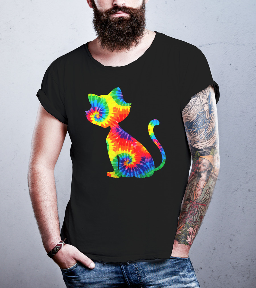 Tie Dye Colorful Kitten Cat Spiral T-Shirt