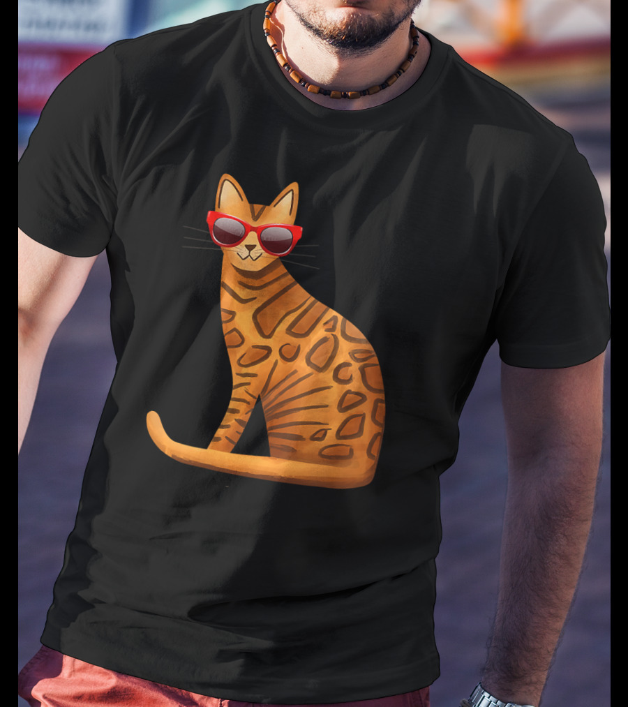 Best Cool Bengal Cat With Red Sunglasses For Summer T-Shirt