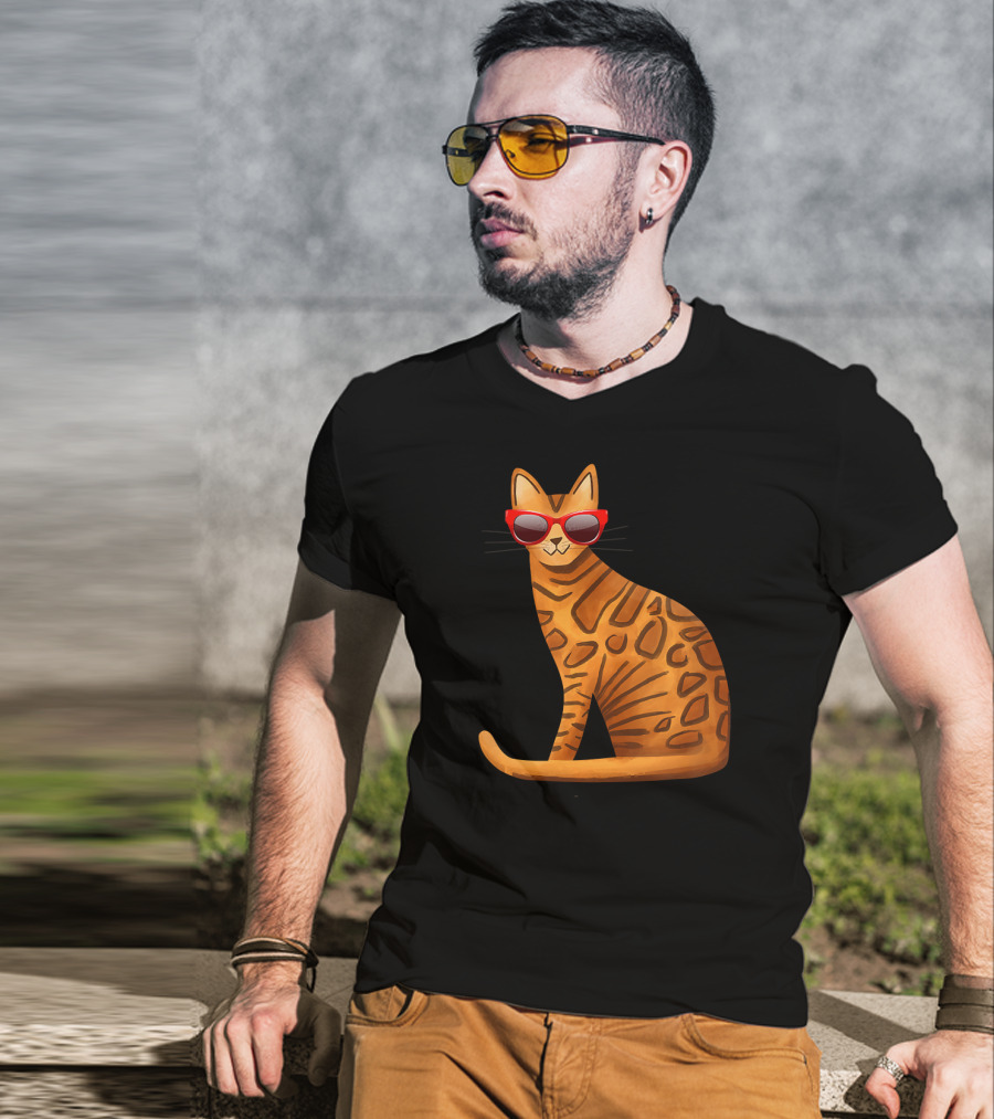 Best Cool Bengal Cat With Red Sunglasses For Summer T-Shirt