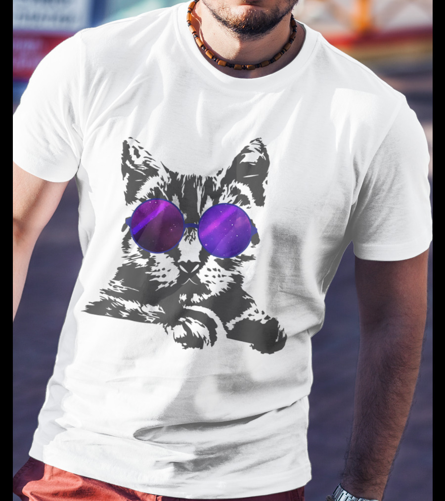 Cool Cat With Cosmic Round Sunglasses For Cat Lover T-Shirt