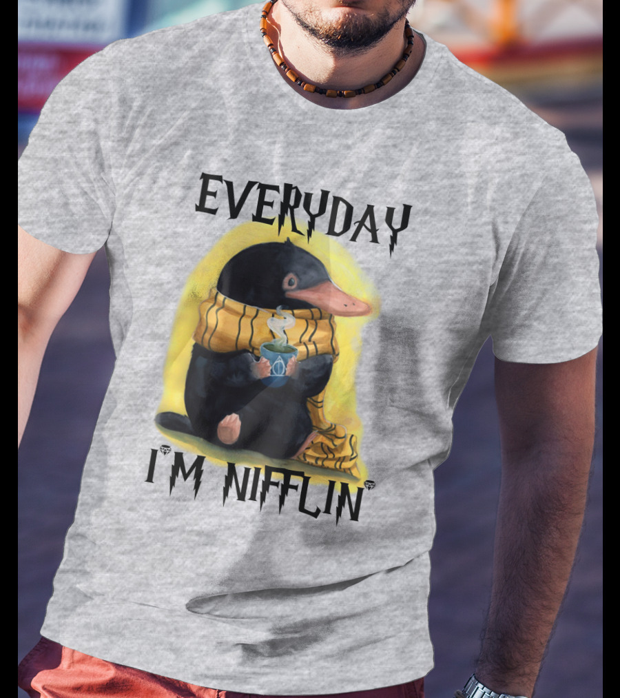 Everyday I'm Nifflin' Magical Creature With Scarf And Tea Cup T-Shirt