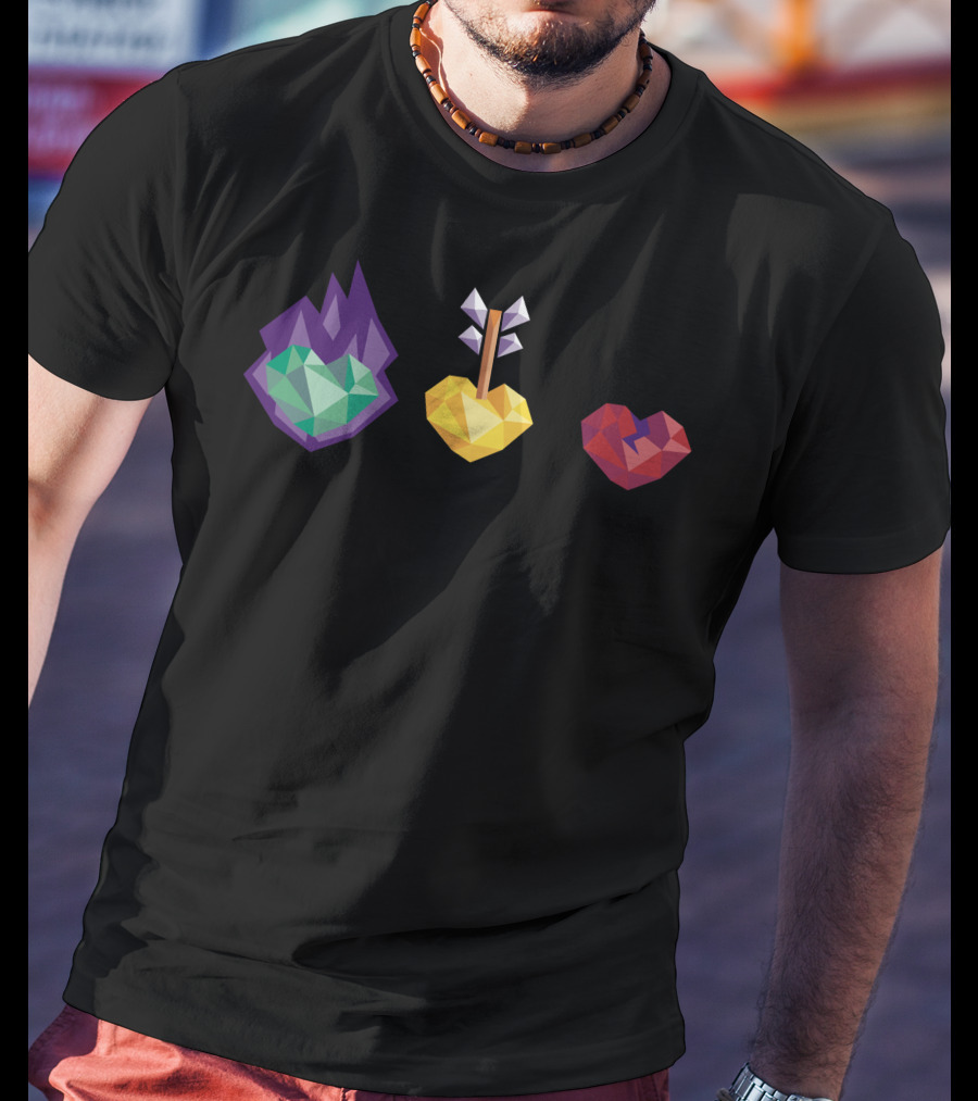 Polygon Heart Trio With Fire Arrow And Crack T-Shirt