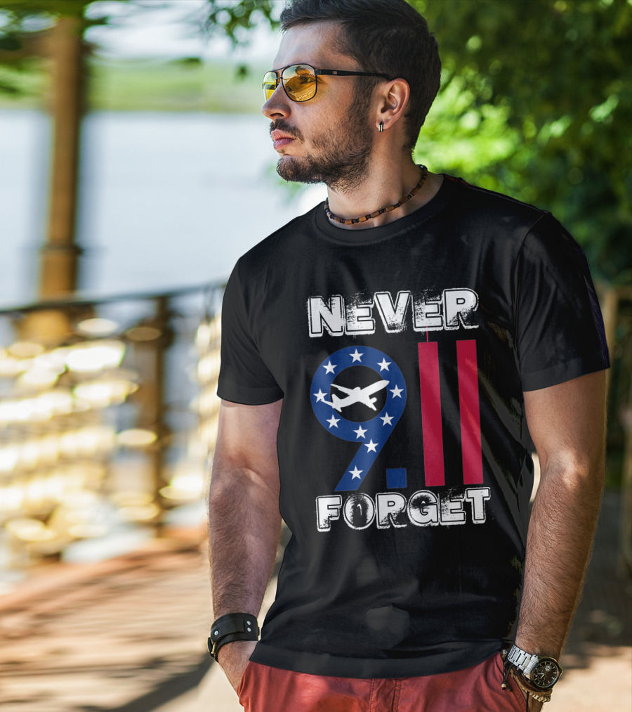 911 Never Forget 9.11 Memorial Remembrance With Stars And Airplane T-Shirt