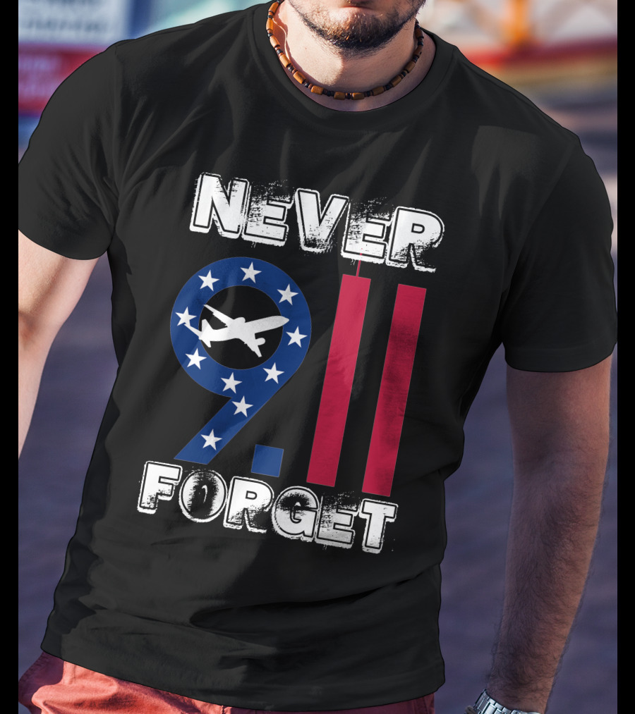 911 Never Forget 9.11 Memorial Remembrance With Stars And Airplane T-Shirt
