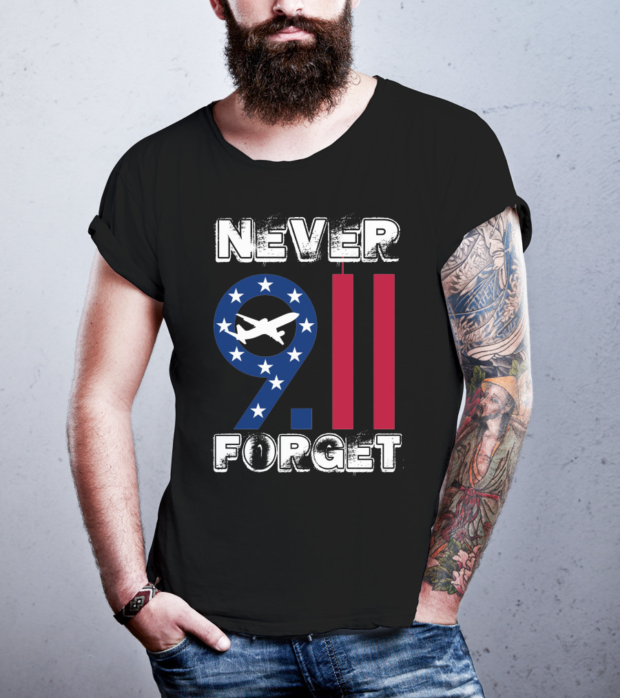 911 Never Forget 9.11 Memorial Remembrance With Stars And Airplane T-Shirt