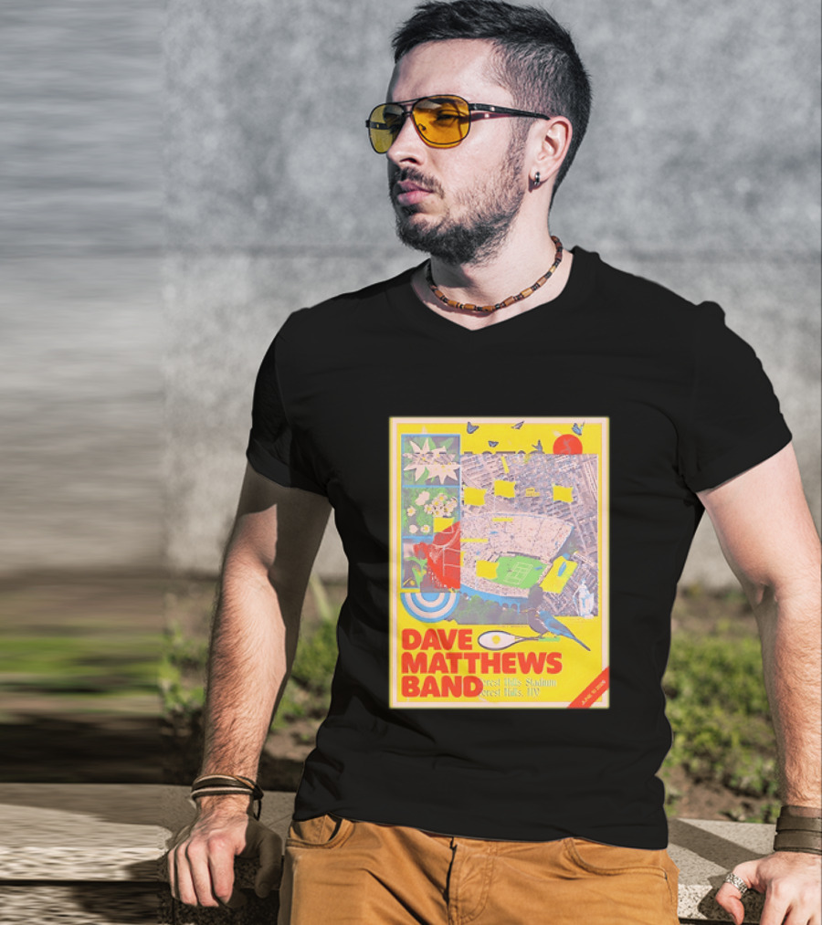 Dave Matthews Band Forest Hills NY 2026 Stadium June 10 Art Collage Stadium Map And Bird T-Shirt