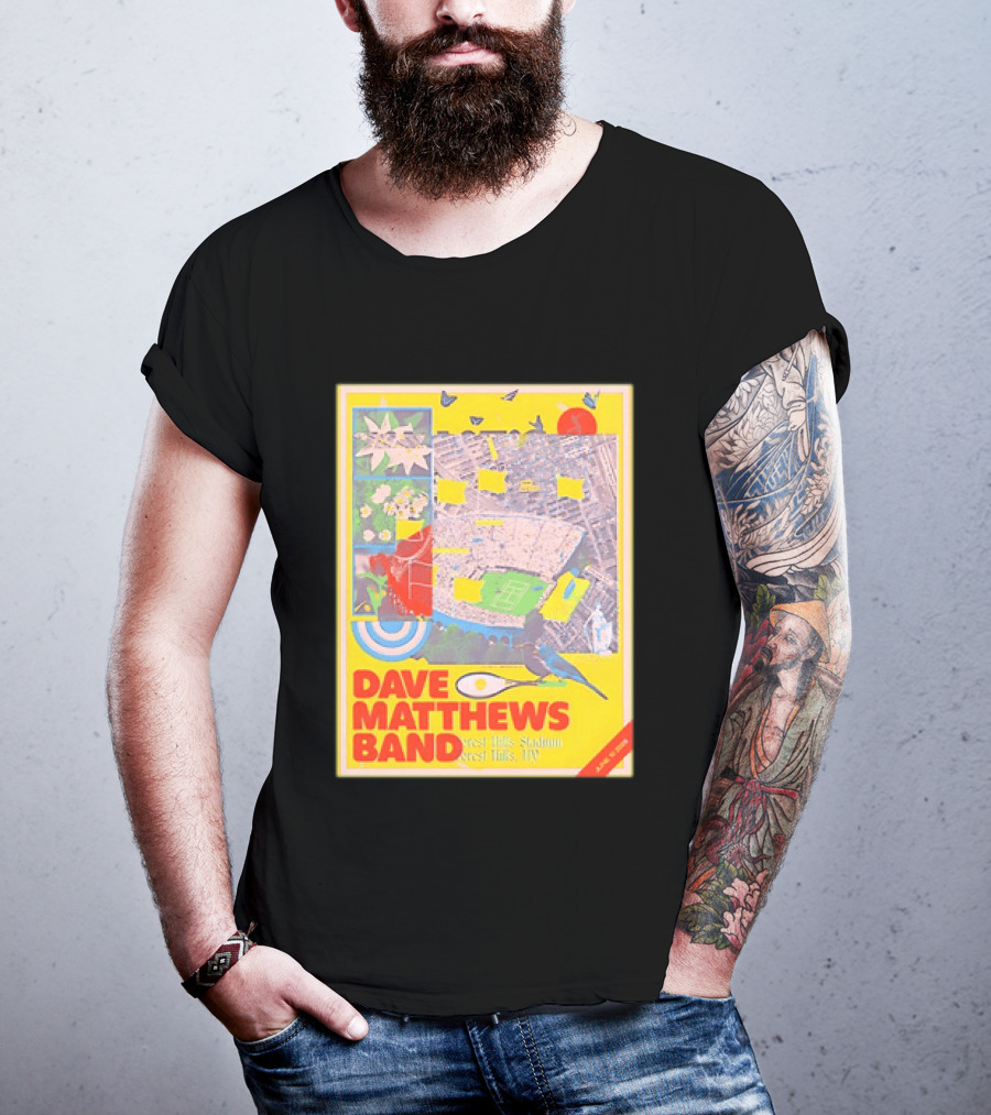 Dave Matthews Band Forest Hills NY 2026 Stadium June 10 Art Collage Stadium Map And Bird T-Shirt