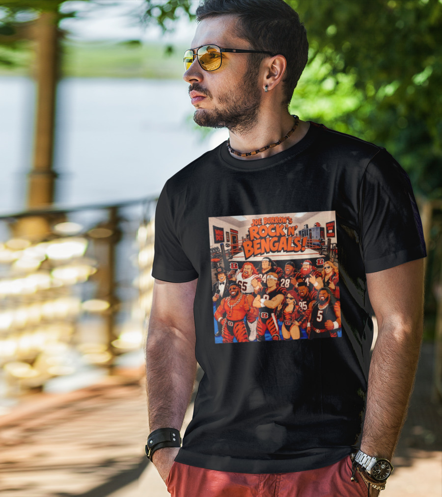Joe Burrow's Rock 'N' Bengals Who Dey Cincinnati Bengals Born And Raised T-Shirt
