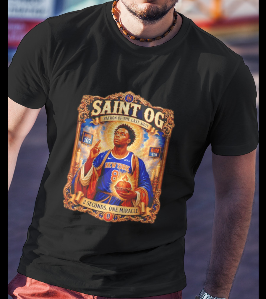 Saint OG Anunoby Patron Of The Last Shot New York Knicks 2 Seconds One Miracle T-Shirt