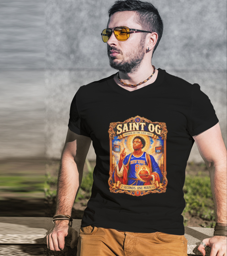 Saint OG Anunoby Patron Of The Last Shot New York Knicks 2 Seconds One Miracle T-Shirt