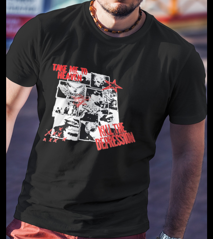 Take Me To Heaven Kill The Depression Kurt Cobain Nirvana Punk Rock Concert Collage T-Shirt