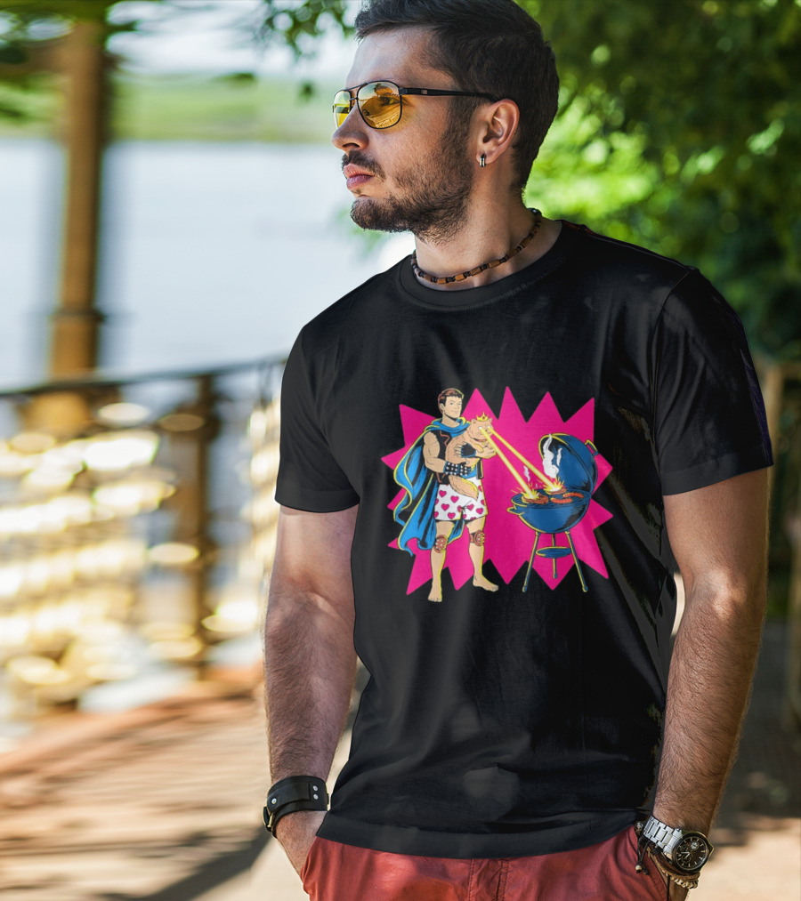 Superhero Cape Heart Shorts Laser Cat BBQ In Action T-Shirt