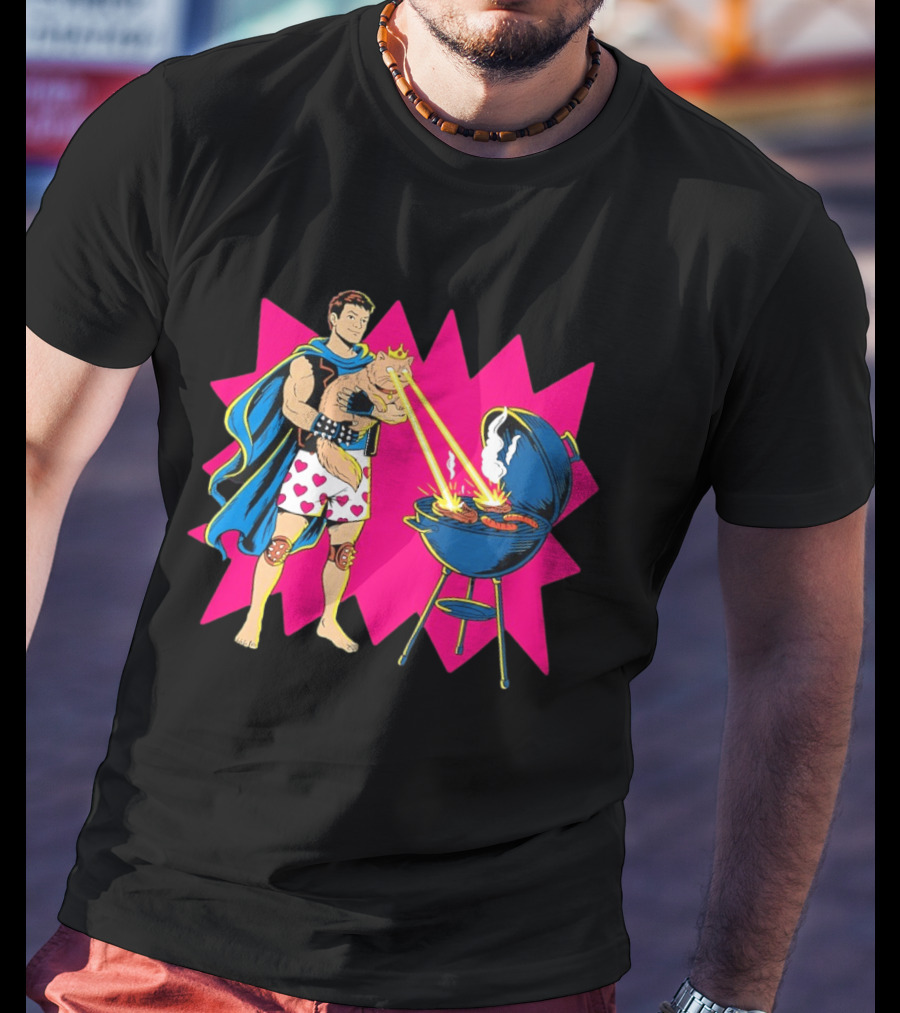 Superhero Cape Heart Shorts Laser Cat BBQ In Action T-Shirt