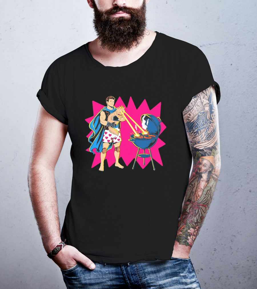 Superhero Cape Heart Shorts Laser Cat BBQ In Action T-Shirt