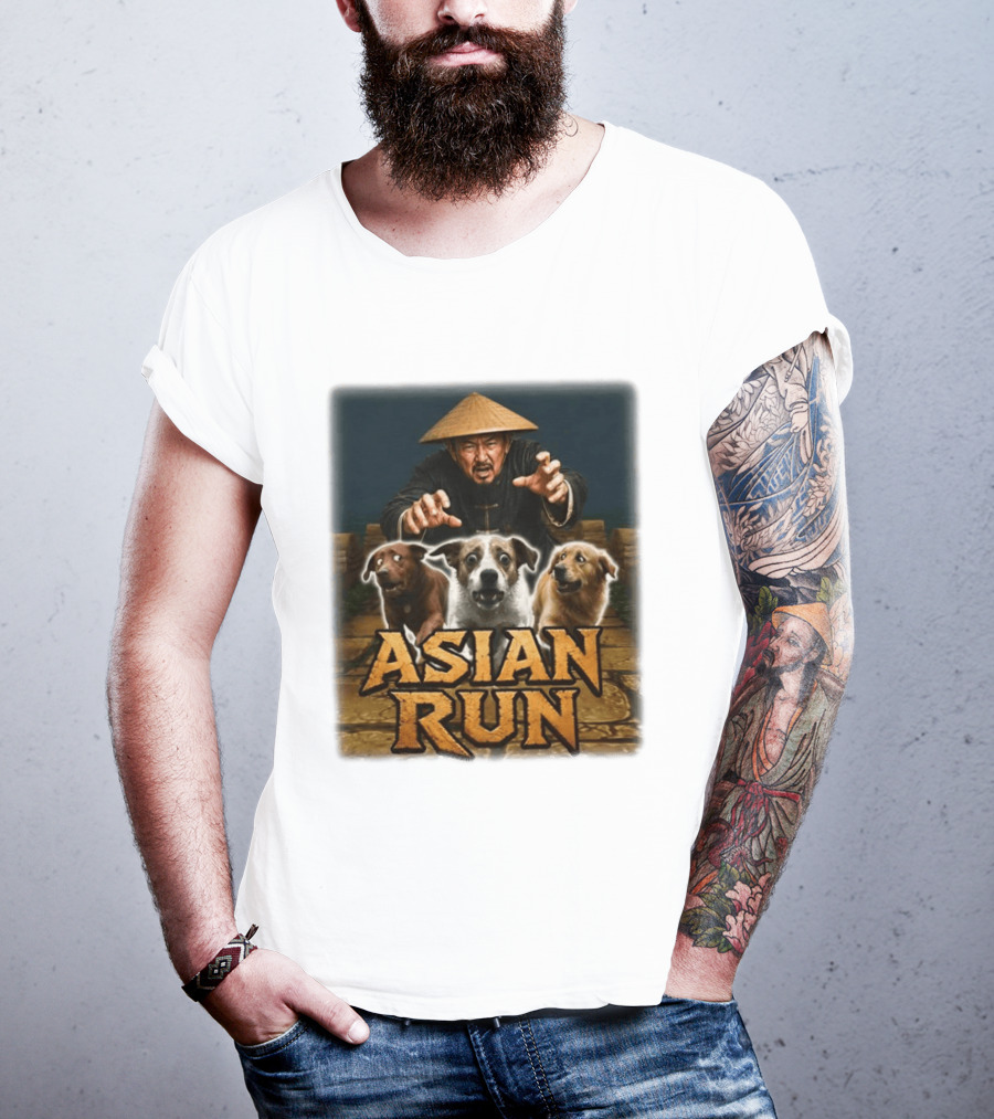 Asian Run Dogs With Traditional Hat Man T-Shirt