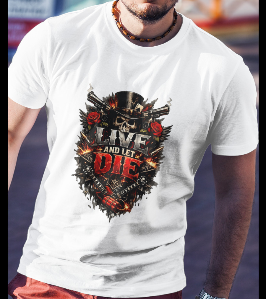 Guns N' Roses Live And Let Die Skull Roses Guns Playing Cards T-Shirt