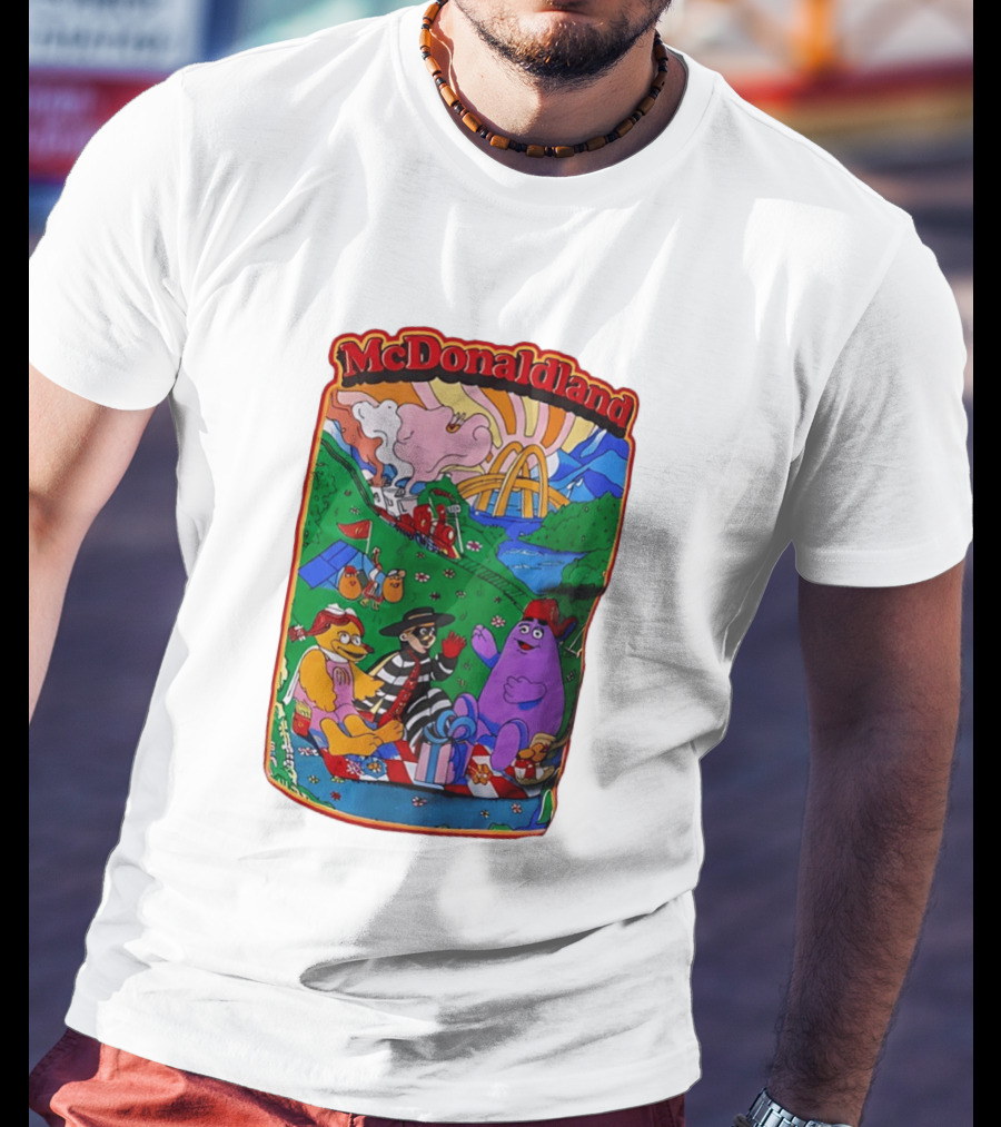McDonaldland Hamburglar Grimace Birdie Picnic Train Scene T-Shirt