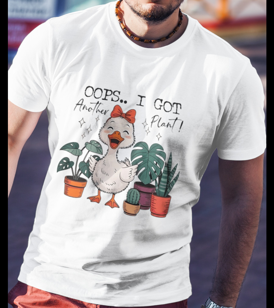 Oops I Got Another Plant Cartoon Duck Cute Bow Houseplants T-Shirt