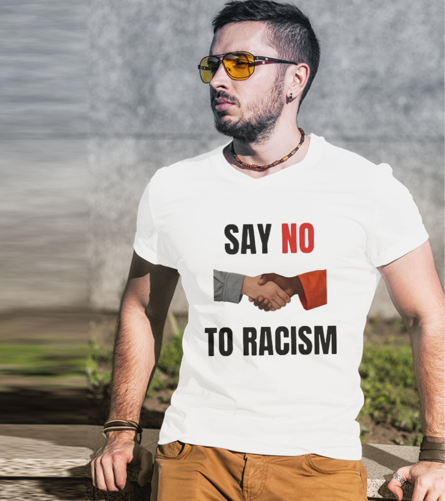 Say No To Racism Black White Handshake Solidarity T-Shirt