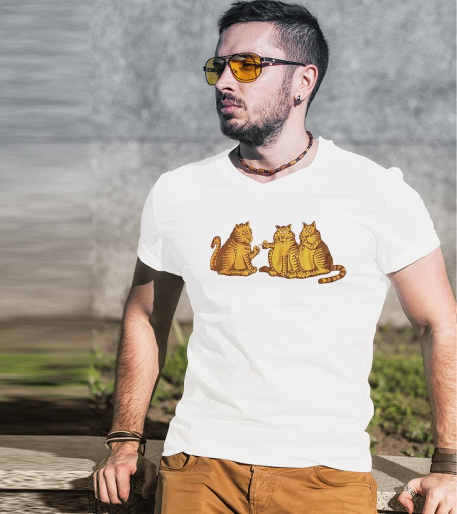 Super Cat Smoking Meme Trio Funny Cats Sharing Cigarettes T-Shirt