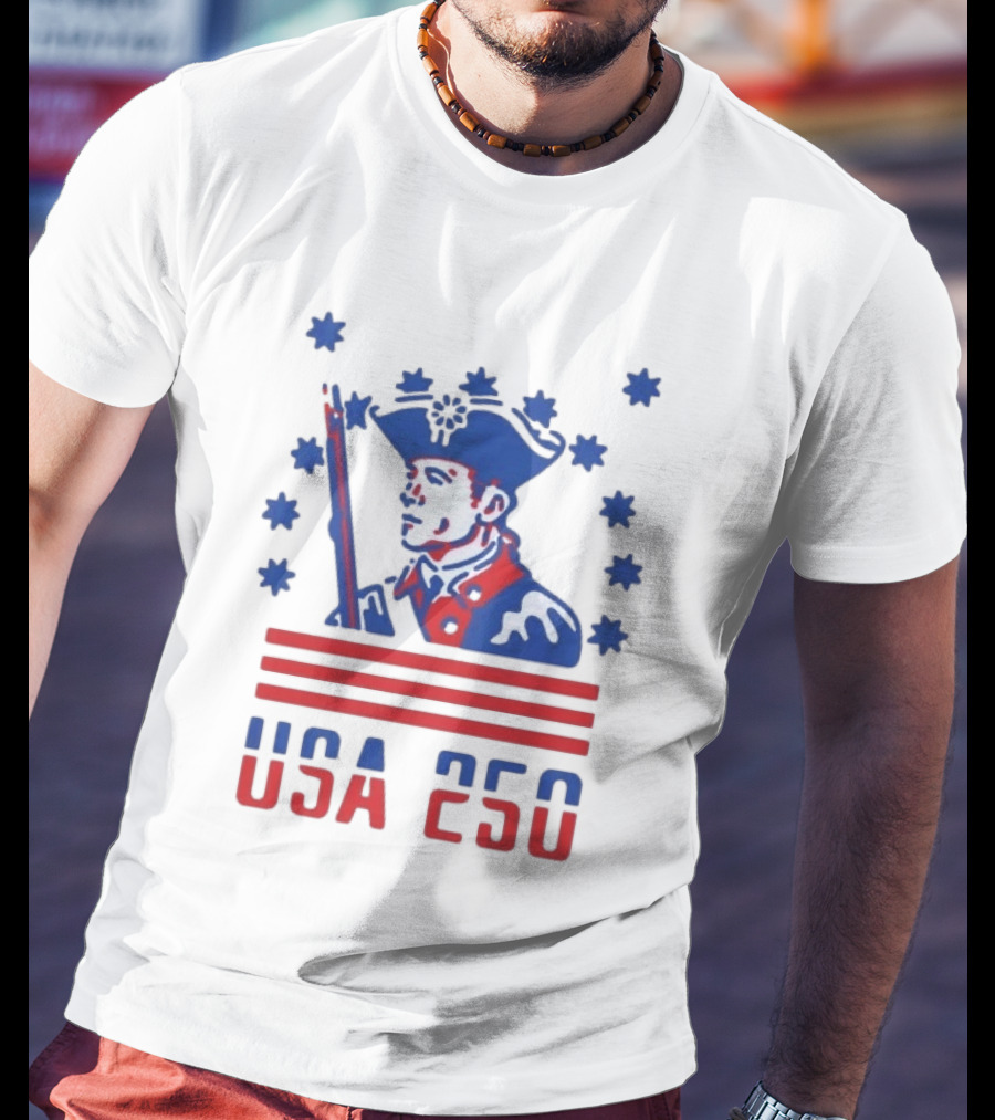 USA 250 Patriot America 250th Anniversary Revolutionary Soldier Stars Stripes T-Shirt