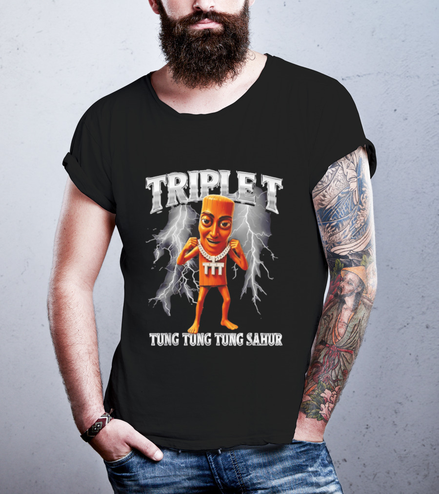 Triple Tung Tung Tung Sahur Meme Brainrot T-Shirt