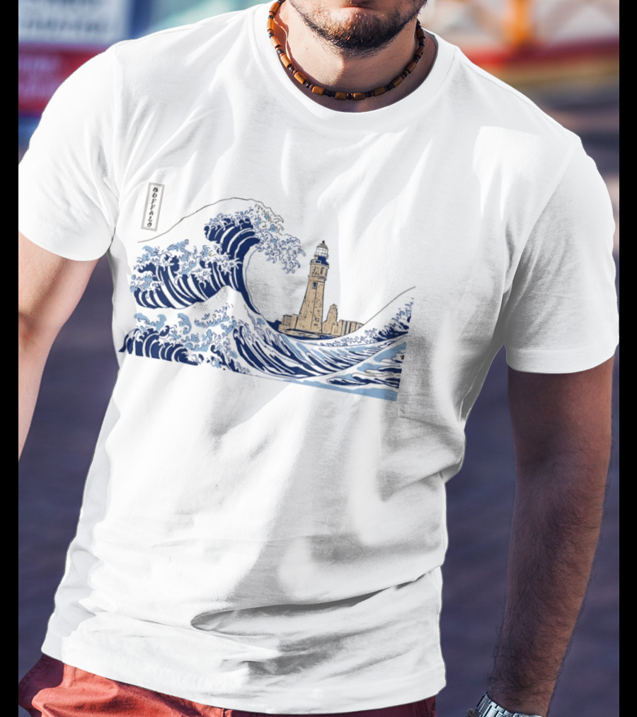 Great Wave Off Buffalo Lighthouse Print T-Shirt