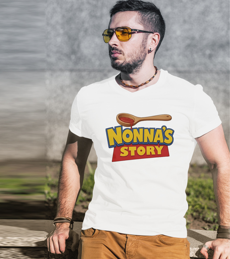 Nonna's Story Wooden Spoon Icon With Red Sauce T-Shirt
