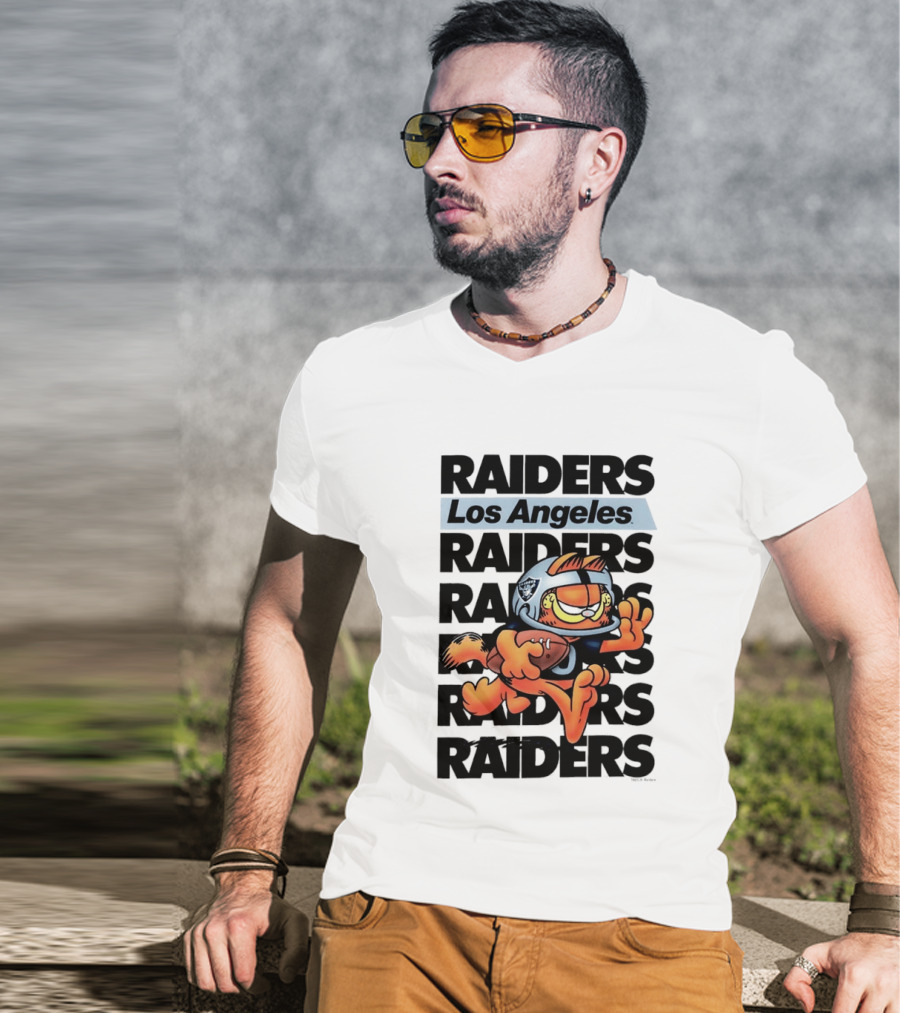 Los Angeles Raiders Orange Cat Football Helmet Running T-Shirt