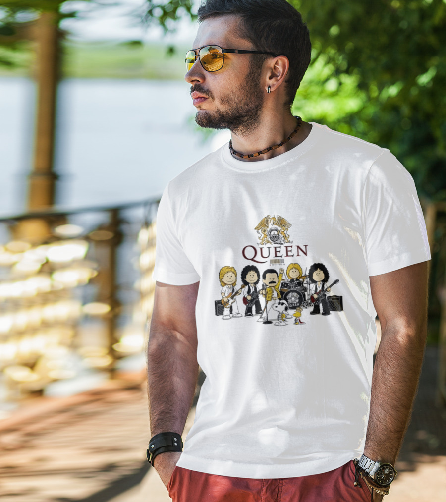 Queen Peanuts Collaboration With Snoopy And Woodstock Cartoon Band Members T-Shirt
