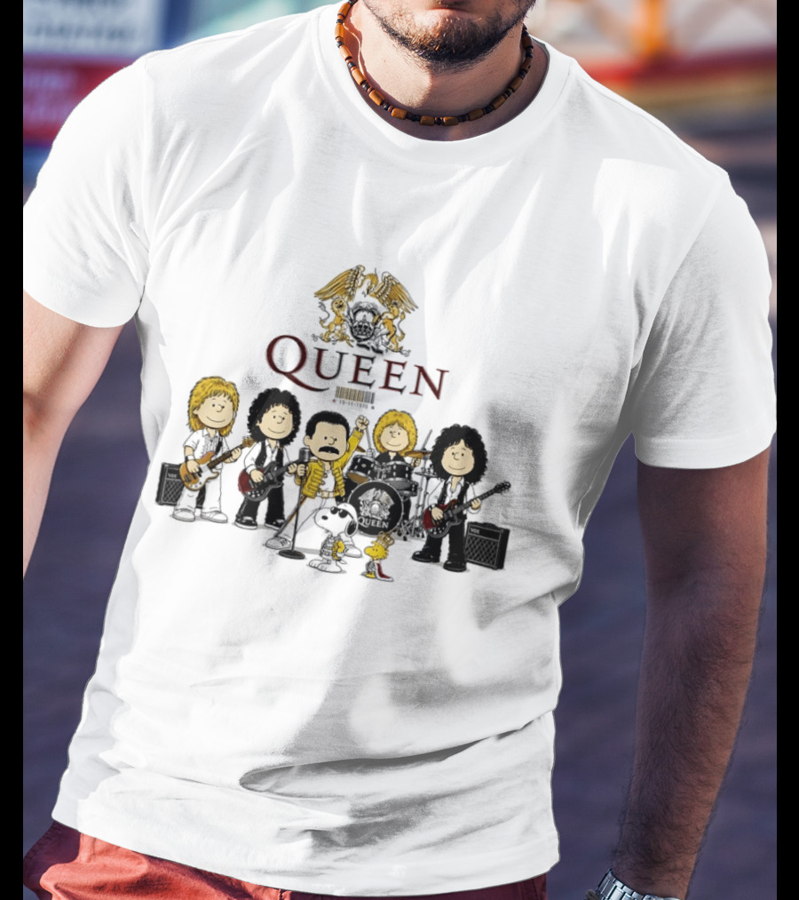 Queen Peanuts Collaboration With Snoopy And Woodstock Cartoon Band Members T-Shirt