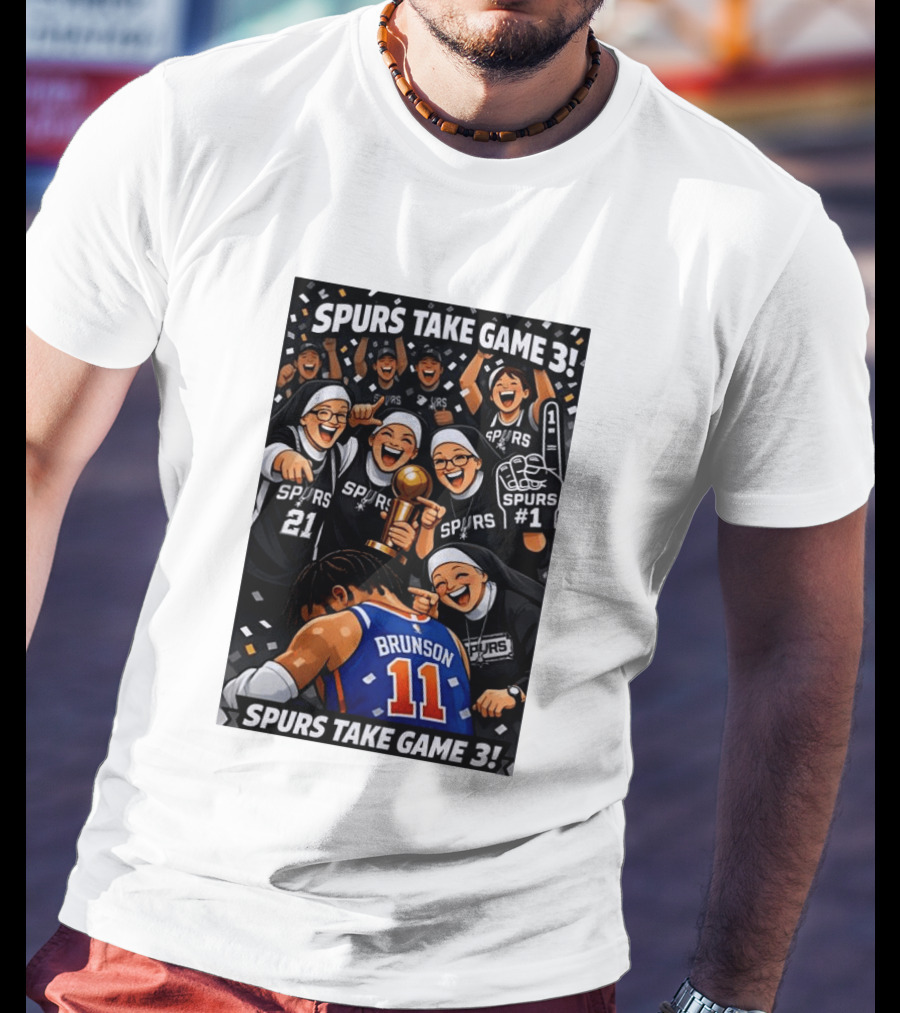 Spurs Take Game 3 Brunson Knicks Celebration Cartoon Nuns Spurs Number One T-Shirt