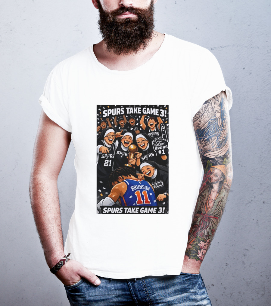 Spurs Take Game 3 Brunson Knicks Celebration Cartoon Nuns Spurs Number One T-Shirt