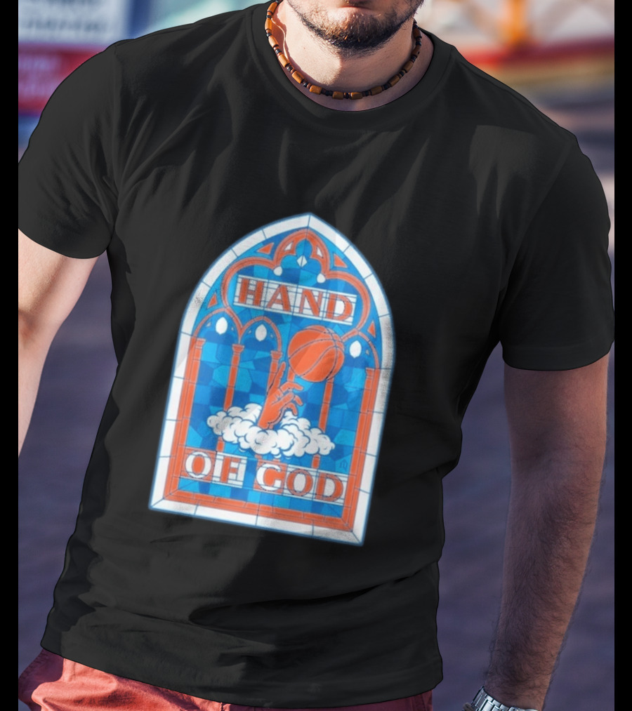 New York Knicks Basketball Stained Glass Hand Of God T-Shirt