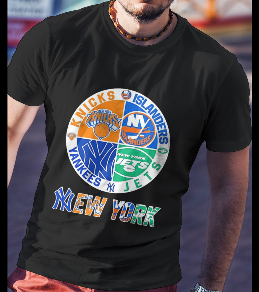 Knicks Islanders Yankees Jets New York Sports Teams Quadrant T-Shirt