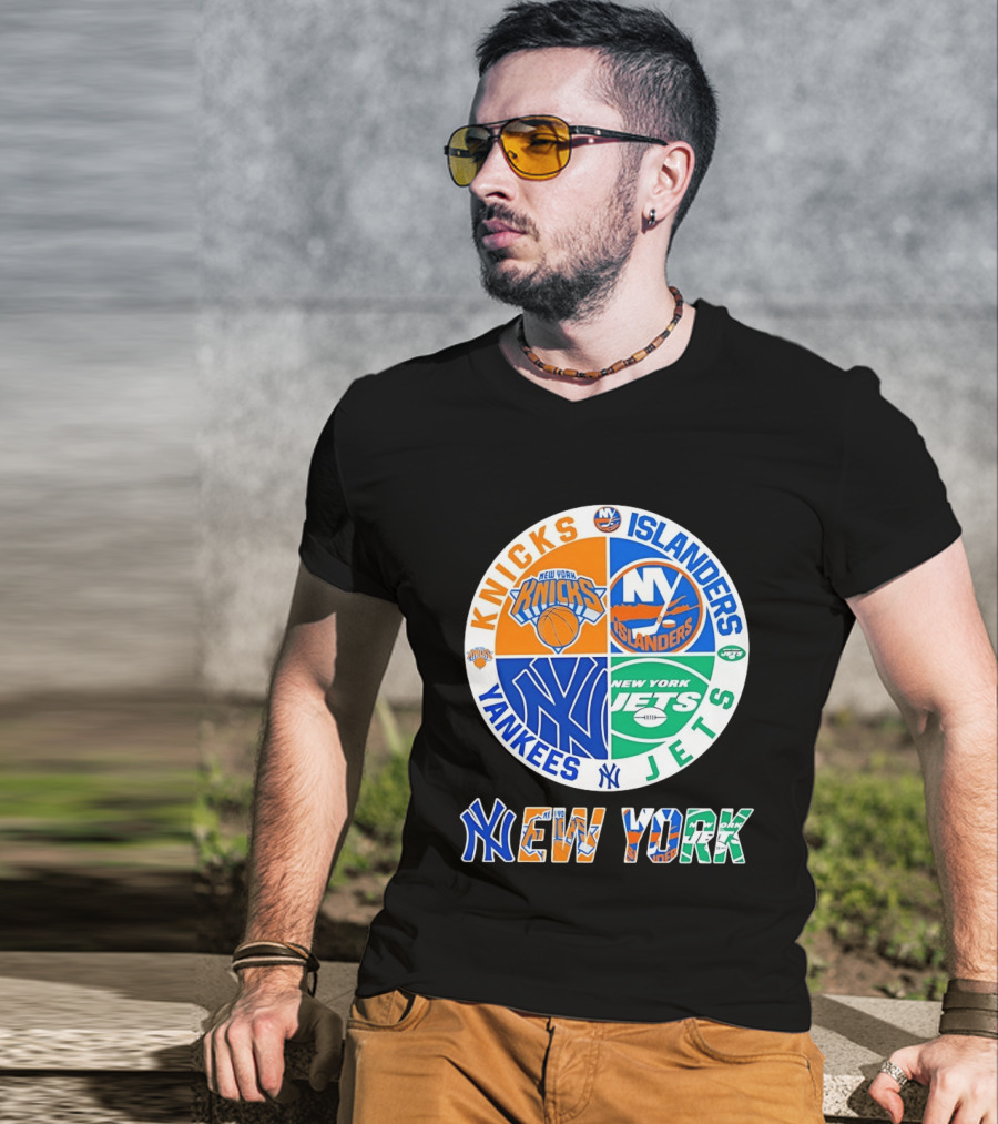 Knicks Islanders Yankees Jets New York Sports Teams Quadrant T-Shirt